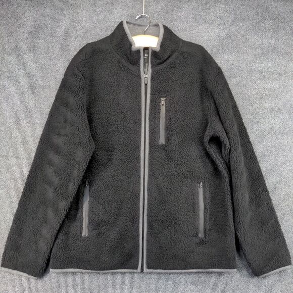 01.Algo Performance Fleece Jacket Mens Size L Black Zipped Pockets Logo - Picture 2 of 12